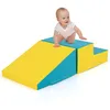 Image de 2PCS Module Motricité Bébé en Mousse COSTWAY-Bloc de Construction Housse en PU Amovible-Attache Auto-aggrippant-Jaune + Vert