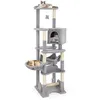 Image de Arbre à Chat Multi-niveaux 176 CM COSTWAY Perchoir Supérieur Condo Panier Hamac Poteaux à Gratter Plateformes Jouet Suspendu