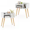 Image de COSTWAY Lot de 2 Table de Chevet avec 3 Compartiments ouverts Table dAppoint avec Pieds en Métal pour Salon Chambre Blanc