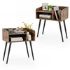 Image de COSTWAY Lot de 2 Table de Chevet avec 3 Compartiments ouverts Table dAppoint avec Pieds en Métal pour Salon Chambre Marron
