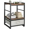 Image de COSTWAY Table de Chevet Industrielle avec Etagère Ouverte et Tiroir en Tissu Cadre en Métal Robuste pour Salon Chambre