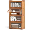 Image de COSTWAY Bibliothèque 140 cm en Bambou à 4 Niveaux avec Portes en Acrylique Transparent pour Bureau Salon Chambre Marron