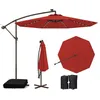 Image de COSTWAY Parasol Déporté 3M avec 40 Lumières LED Panneau Solaire 6 HeuresBase Croisée Sac de Sable Tissu en Polyester UV 20+ Rouge