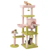 Image de Arbre à Chat Multi-Niveaux 148cm COSTWAY Perchoir Supérieur Rembourré Condo Hamac Poteaux à Gratter en Sisal Boules Suspendues