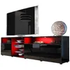 Image de MEUBLE TV MASSIMO 200 cm Noir Mat et portes Noir Laquées LED RGB