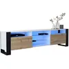 Image de MEUBLE TV 200 CM LOVY LED BLANC MAT ET PORTE CHENE - STYLE INDUSTRIEL