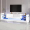 Image de Meuble TV Blanc Brillant 181cm - 2 Tiroirs Rabattables Éclairage LED Compatible TV 80 Design Moderne Luxueux