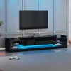Image de Meuble TV Noir Brillant 181cm - 2 Tiroirs Rabattables Éclairage LED Compatible TV 80 Design Moderne Luxueux