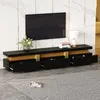 Image de Meuble TV Noir Moderne Luxueux - 3 Tiroirs Effet Marbre Compatible TV 90 200x40x42cm