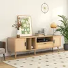 Image de Meuble TV en rotin Meuble de rangement TV 2 portes + 1 tiroirpieds en bois massif180x40x54cm