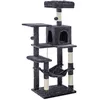 Image de FEANDREA Arbre à Chat Hauteur 143 cm Tour de Jeux pour Chats avec 4 Poteaux à Griffer en Tissu Peluche Multi-Niveaux Gris Fumé