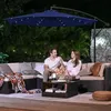 Image de Parasol de Jardin Extérieur Déporté avec LED à Énergie Solaire Ombrelle Ø 3 m avec Base Protection Solaire GPU118L01