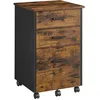 Image de Caisson Bureau 3 Tiroirs - VASAGLE - OFC046B01 - Marron Rustique - Vintage - Roulettes