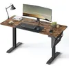 Image de Bureau Assis Debout Électrique 60 x 140 x (72-120) cm Réglable en Hauteur Mémoire 4 Hauteurs Marron Rustique et Noir Pur