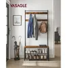 Image de VASAGLE Porte-manteau avec Étagère à Chaussures Meuble d’Entrée avec Banc 3-en-1 Cadre en Acier 32 x 85 x 175 cm Marron et Noir