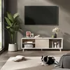Image de VASAGLE Meuble TV Montage Rapide Toolless Banc 140 x 39 x 45 cm Blanc Nuage et Beige Naturel