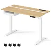 Image de Bureau Électrique Réglable en Hauteur Multiprise Tiroir 60 x 120 cm Réglable en Continu Couleur Chêne Naturel et Blanc Nuage