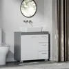 Image de Meuble sous Lavabo 3 Grands Tiroirs Placard sous Vasque 2 Compartiments Derrière la Porte 30 x 70 x 64 cm Gris et Blanc