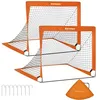 Image de Lot de 2 But de Football pour Enfants Pliable Montage Rapide Cadre en Fibre de Verre Tissu Oxford et Polyester Orange