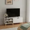 Image de Meuble TV - Blanc Neige - 140 cm - 2 Portes - Étagères Réglables - Pour TV 60 Pouces