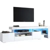 Image de Meuble TV Blanc Brillant 3 Portes Rabattables Éclairage LED Compatible TV 85 Moderne192x37x53cm