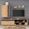 Image de Set TV Mural Moderne 3 Pièces - Meuble TV 140cm Armoire Murale Étagère Style Bois Et Noir Design Compact