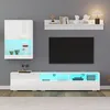 Image de Set TV Mural Moderne 3 Pièces Blanc - Meuble TV 175cm Armoire Murale Étagère Éclairage LED Contrôlable
