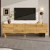 Image de Meuble TV Moderne À Motif Vague - 4 Portes Gestion Câbles Structure PB Robuste Style Naturel Bois 155x36x47cm
