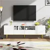 Image de Meuble TV Moderne Blanc Et Or 2 Portes 2 Tiroirs Design Sans Poignées Capacité 50kg 165x36x55cm