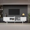 Image de Meuble TV Moderne Meuble de salon 2 portes 2 tiroirs blanc 200x40x50.5cm