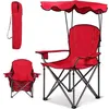 Image de COSTWAY Chaise de Camping Pliante avec Pare-soleil Porte-gobelet Fauteuil de Pêche Portable Charge 120 KG Sac de Rangement