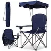 Image de COSTWAY Chaise de Camping Pliante avec Pare-soleil Porte-gobelet Fauteuil de Pêche Portable Charge 120 KG Sac de Rangement Bleu