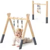 Image de COSTWAY Portique dEveil en Bois pour Bébé Pliable avec 3pcs Pendentifs sans BPA Forme Triangulaire-Cadeau de Naissance-Gris