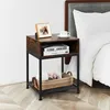 Image de COSTWAY Table de Nuit Table de Chevet Industrielle avec 1Étagère et 1 Compartiment Ouvert Rangement pour Chambre et Salon