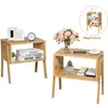 Image de COSTWAY Lot de 2 Table de Chevet Avec Compartiment de Rangement Ouvert Matériau non-toxique Design Compact et Pratique Naturel