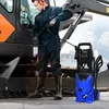 Image de DREAMADE Nettoyage Haute Pression avec 2 roues 140 bar 1500w 5.01 L / min 5M câble Manche ergonomique accessoires bleu