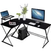 Image de COSTWAY Bureau dAngle - 147 x 112 x 79 CM - Ajustable à 2 Bureaux Droit Grand Table pour 2 Personnes Noir