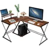 Image de COSTWAY Bureau dAngle - 147 x 112 x 79 CM - Ajustable à 2 Bureaux Droit Grand Table pour 2 Personnes Marron