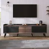 Image de Meuble TV avec tiroirs et portes coulissantes - Neche - 160x40x58 cm - Noir - 2 tiroirs - 2 portes coulissantes