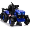Image de Tracteur Électrique Enfants 12V Remorque Amovible Double Moteur 35W Voiture Électrique 6 Pneus avec Télécommande Musique LED Bleu