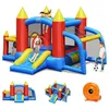 Image de GOPLUS Aire de Jeux Gonflable avec Souffleur-TobogganTrampolinePiscine et Filet à Balles-pour Enfants 3-10Ans Charge 90KG