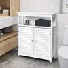 Image de COSTWAY Meuble de Rangement pour Salle de Bain en Bois avec Placard 2 Portes à Volet Etagère Réglable pour Salle de Bain Salon Blanc