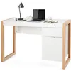 Image de COSTWAY Bureau Informatique Style Moderne 1125 x 50 x 75 CM 2 TiroirsTable d Etude pour Chambre de Bureau à Domicile en MDF