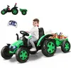 Image de Tracteur Électrique pour Enfants - GOPLUS - avec Remorque - 12V7Ah Charge 30KG - Télécommande 24G - Vert