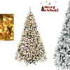 Image de Sapin de Noël Lumineux LED 225CM COSTWAY-450 Lumières Blanc Chaud-1010 Branches PVC Floqué Neige-Socle en Métal-Décoration de Noël