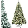 Image de Sapin de Noël LED Artificiel 180cm COSTWAY-250 Lumières Blanc Chaud-928 Rameaux PVC Floqué-Support Métal Pliable-Décoration de Noël