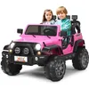 Image de COSTWAY Voiture 4x4 Électrique 12V pour Enfants 3+ Ans 2 Places Télécommande 2.4G Lumières LED et Musique Rose