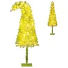 Image de Sapin Lumineux 180cm COSTWAY-Embout PliéeInclinable-120 LED Blanc Chaud8 Modes-Forme Crayon-Télécommande Intégrée-290 Branches