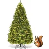Image de GOPLUS Sapin de Noël Artificiel 225CM Lumineux avec Pommes de Pin Feuilles en PVC/PE540 LED Blanche ChaudeSocle en FerVert