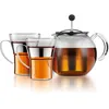 Image de Théière à piston - BODUM - ASSAM SET - 1.0 l avec couvercle filtre inox + 2 tasses verre anse inox 0.35 l